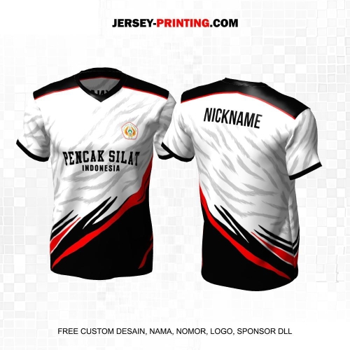 Jersey Pencak Silat Putih Abu Hitam Merah Motif Abstrak 627