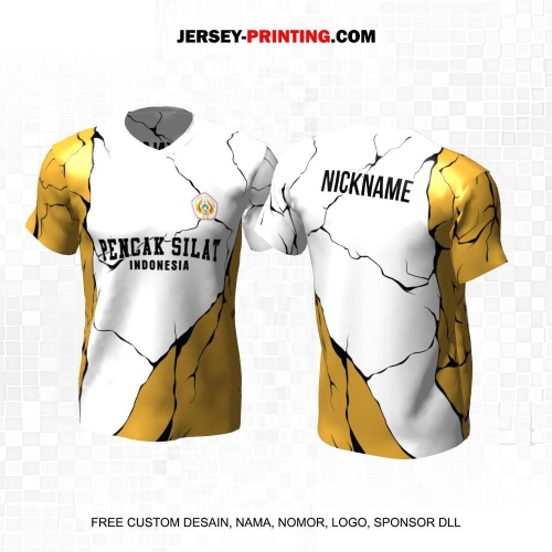Jersey Pencak Silat Putih Gold Hitam Motif Abstrak Retak 622