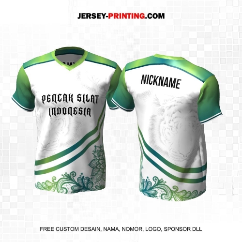 Jersey Pencak Silat Putih Hijau Motif Batik Harimau 446