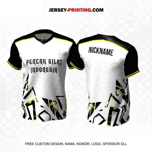 Jersey Pencak Silat Putih Hitam Kuning Motif Abstrak Liquid 453