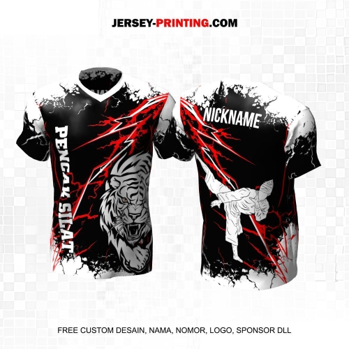 Jersey Pencak Silat Putih Hitam Merah Motif Abstrak Harimau 464