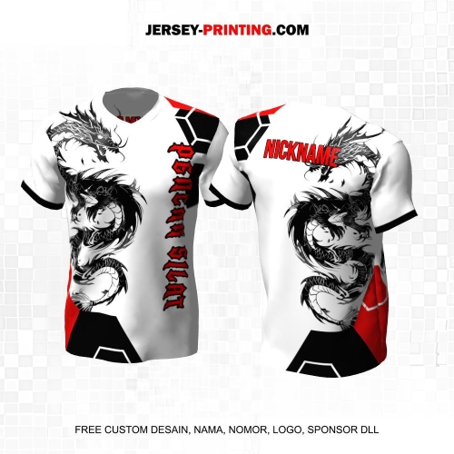 Jersey Pencak Silat Putih Hitam Merah Motif Naga 448