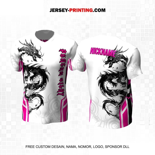 Jersey Pencak Silat Putih Hitam Pink Motif Geometris Naga 458