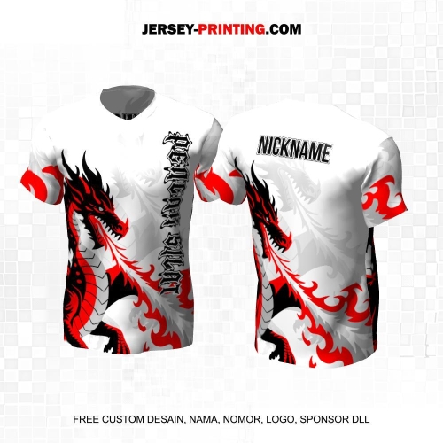 Jersey Pencak Silat Putih Merah Abu Motif Naga 447