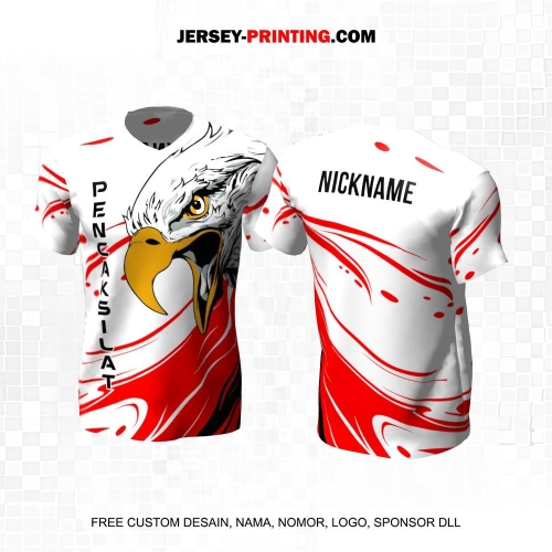 Jersey Pencak Silat Putih Merah Motif Abstrak Elang 403