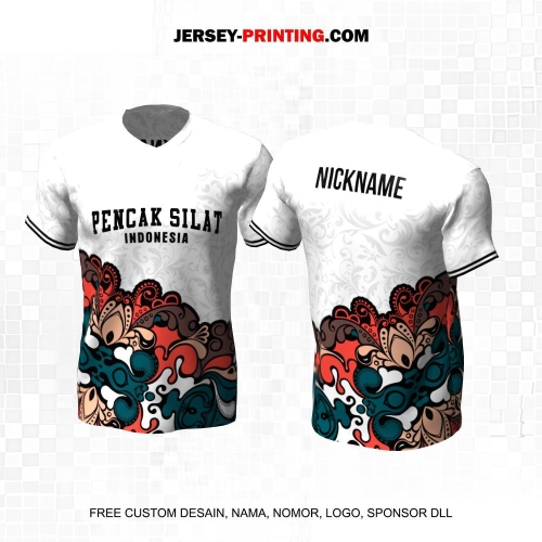 Jersey Pencak Silat Putih Orange Hijau Motif Batik Flower 602