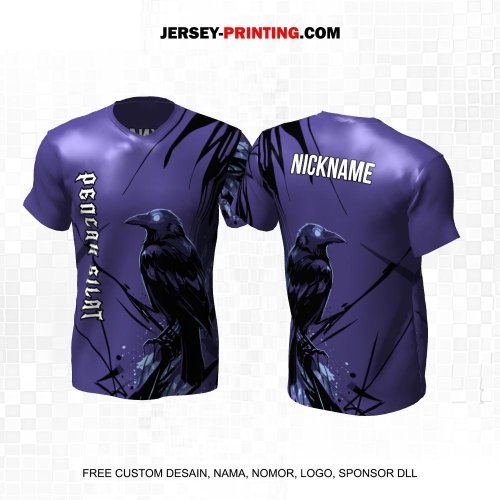 Jersey Pencak Silat Ungu Hitam Motif Abstrak Burung 605