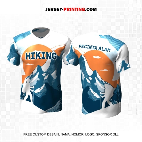 Jersey Pendaki Putih Biru Orange Motif Gunung 105