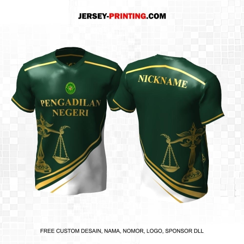 Jersey Pengadilan Negeri Instansi Pemerintahan Hijau Putih Gold Motif Garis 10