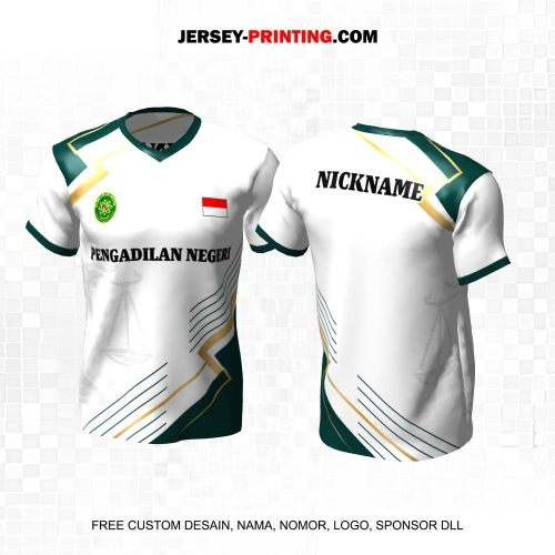 Jersey Pengadilan Negeri Instansi Pemerintahan Putih Hijau Gold Motif Abstrak Garis Neraca 04