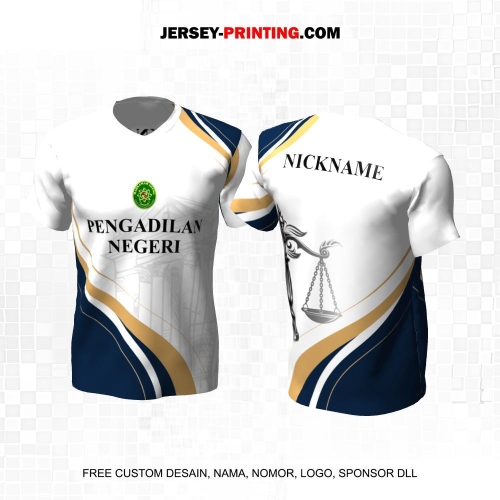 Jersey Pengadilan Negeri Instansi Pemerintahan Putih Navy Gold Motif Abstrak Line 12