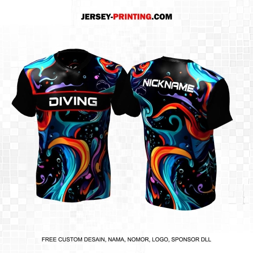 Jersey Penyelam Hitam Warna Warni Motif Abstrak Bawah Laut 09