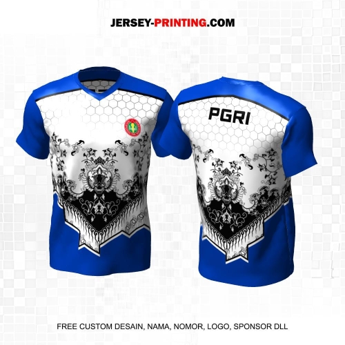 Jersey PGRI Guru Biru Putih Hitam Motif Batik Honeycomb 03