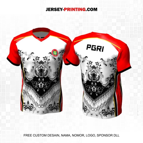 Jersey PGRI Guru Merah Putih Hitam Motif Batik 08