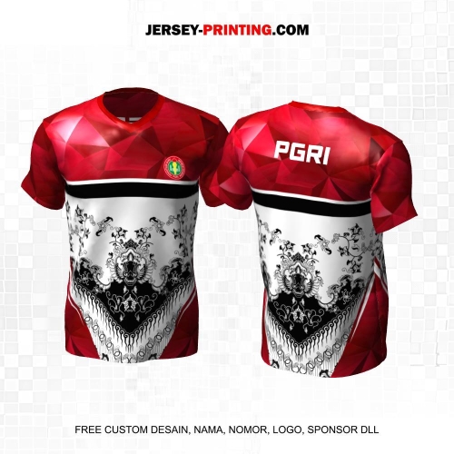 Jersey PGRI Guru Merah Putih Hitam Motif Batik Abstrak Traingle 02