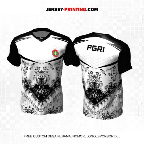 Jersey PGRI Guru Putih Hitam Motif Batik Geometris 07