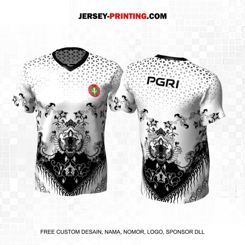 Jersey PGRI Guru Putih Hitam Motif Batik Geometris 10