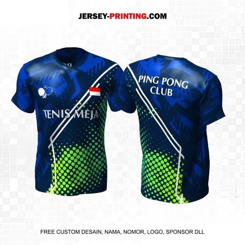 Jersey Pingpong Tenis Meja Biru Hijau Motif Abstrak Polkadot 22
