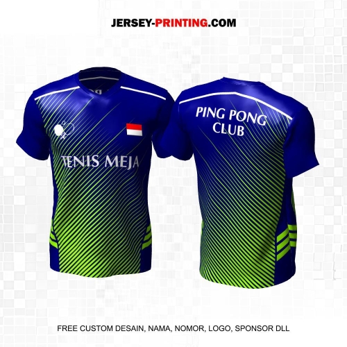 Jersey Pingpong Tenis Meja Biru Hijau Motif Garis 33
