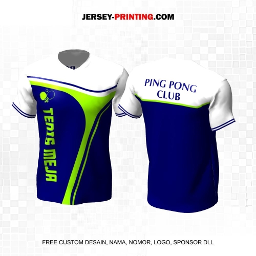 Jersey Pingpong Tenis Meja Biru Hijau Putih Motif Abstrak Garis 11