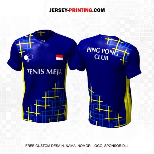 Jersey Pingpong Tenis Meja Biru Kuning Motif Abstrak Garis 13