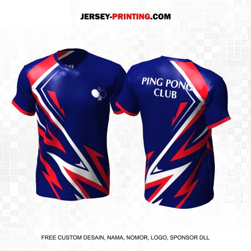 Jersey Pingpong Tenis Meja Biru Merah Putih Motif Abstrak 12