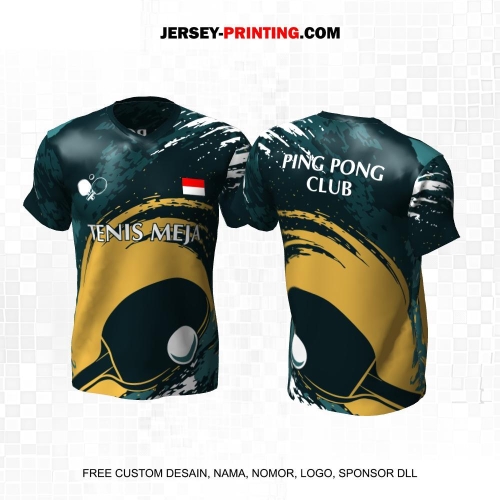 Jersey Pingpong Tenis Meja Hijau Gold Putih Motif Abstrak 18