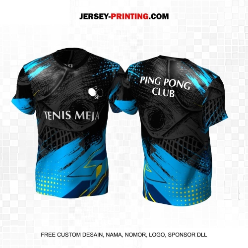 Jersey Pingpong Tenis Meja Hitam Abu Biru Motif Abstrak 39