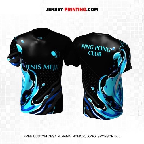 Jersey Pingpong Tenis Meja Hitam Biru Motif Abstrak 43