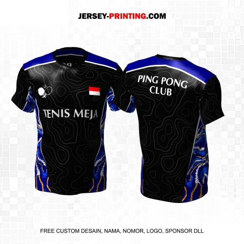 Jersey Pingpong Tenis Meja Hitam Biru Putih Motif Liquid 24