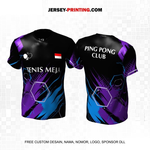 Jersey Pingpong Tenis Meja Hitam Biru Ungu Motif Abstrak 20