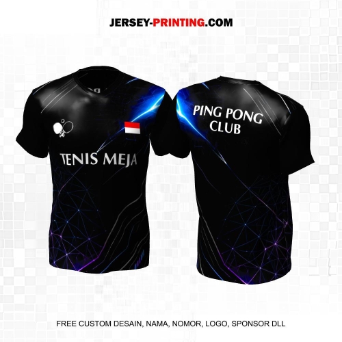 Jersey Pingpong Tenis Meja Hitam Biru Ungu Motif Abstrak Line 14