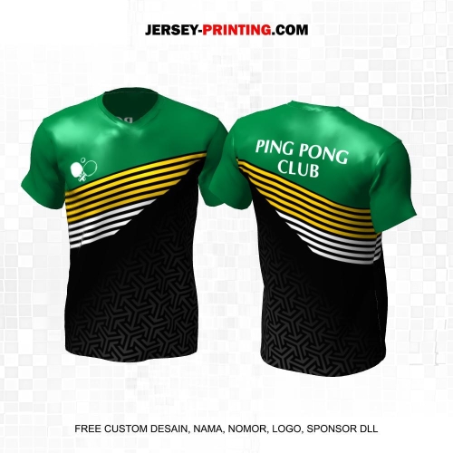 Jersey Pingpong Tenis Meja Hitam Hijau Kuning Putih Motif Garis Geometris 10