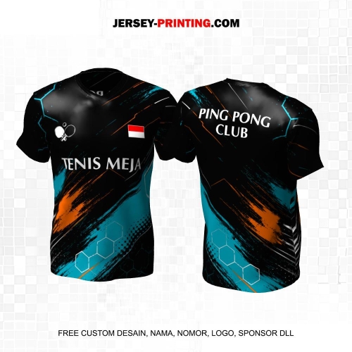 Jersey Pingpong Tenis Meja Hitam Orange Tosca Motif Abstrak 37