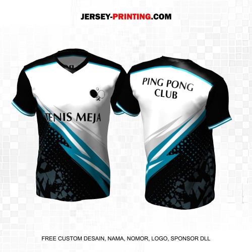 Jersey Pingpong Tenis Meja Hitam Putih Biru Motif Abstrak 42