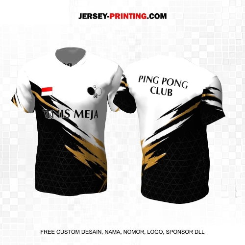 Jersey Pingpong Tenis Meja Hitam Putih Gold Motif Abstrak 45