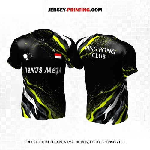 Jersey Pingpong Tenis Meja Hitam Putih Hijau Motif Abstrak 54