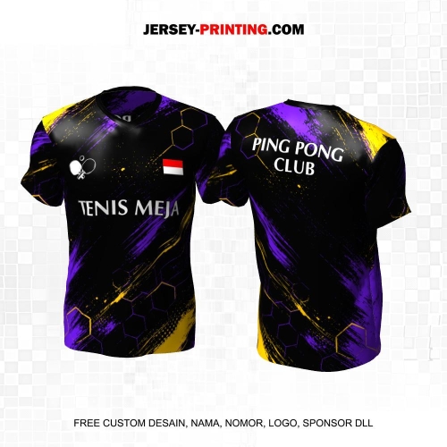Jersey Pingpong Tenis Meja Hitam Ungu Kuning Motif Abstrak 31