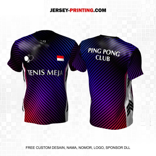 Jersey Pingpong Tenis Meja Hitam Ungu Pink Motif Garis 35