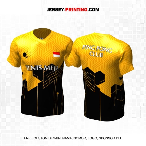 Jersey Pingpong Tenis Meja Kuning Hitam Motif Abstrak Geometris 41