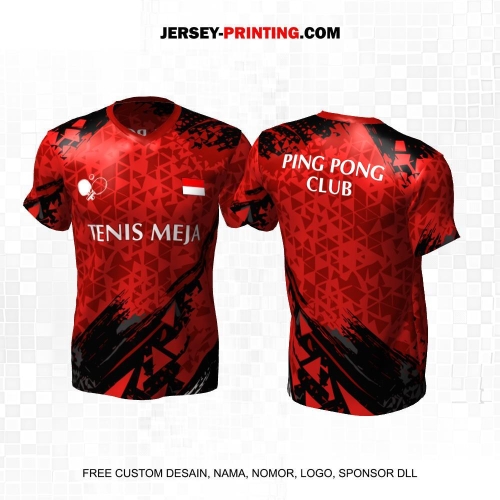 Jersey Pingpong Tenis Meja Merah Hitam Motif Abstrak 19