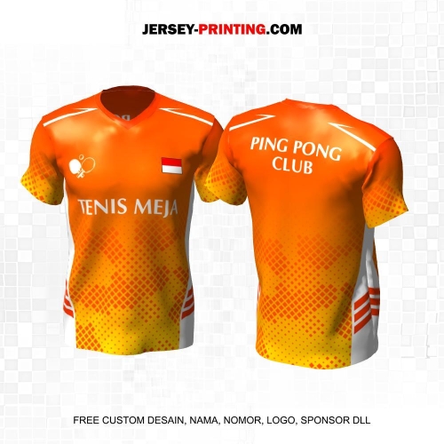 Jersey Pingpong Tenis Meja Orange Kuning Motif Square 25