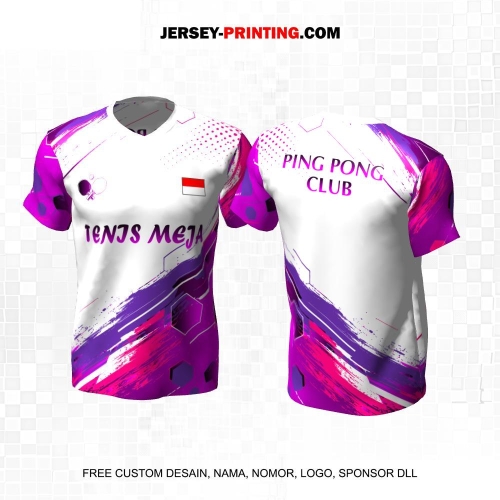 Jersey Pingpong Tenis Meja Pink Putih Motif Abstrak 49