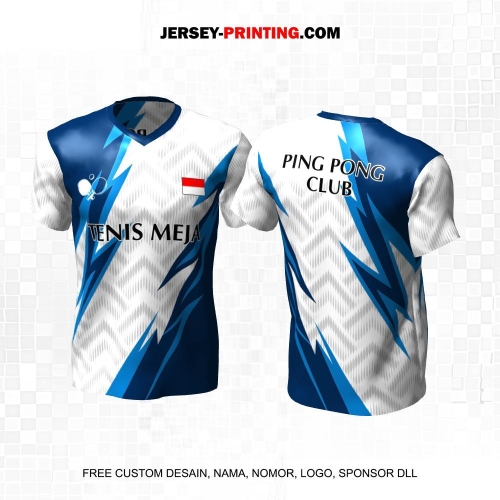 Jersey Pingpong Tenis Meja Putih Abu Biru Motif Abstrak Geometris 17