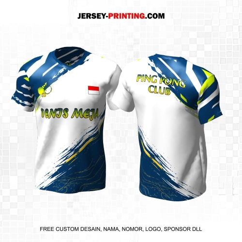 Jersey Pingpong Tenis Meja Putih Biru Hijau Motif Abstrak 52