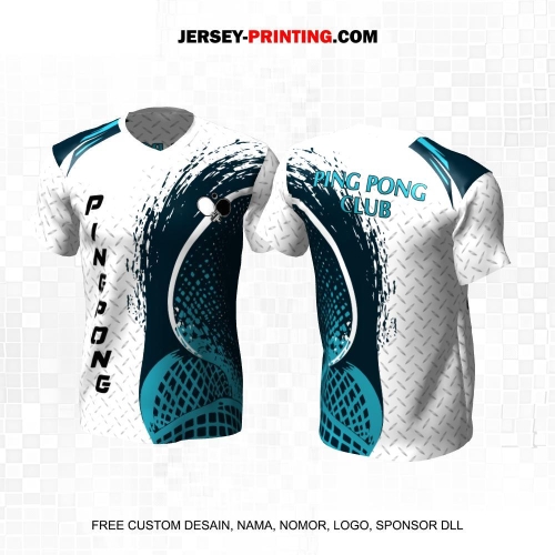Jersey Pingpong Tenis Meja Putih Biru Motif Abstrak 16
