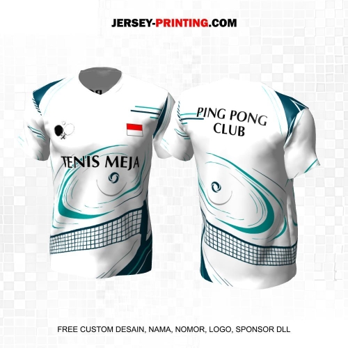 Jersey Pingpong Tenis Meja Putih Hijau Tosca Motif Abstrak Net 61