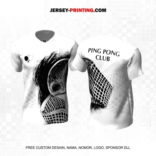Jersey Pingpong Tenis Meja Putih Hitam Abu Motif Abstrak Net Raket 06