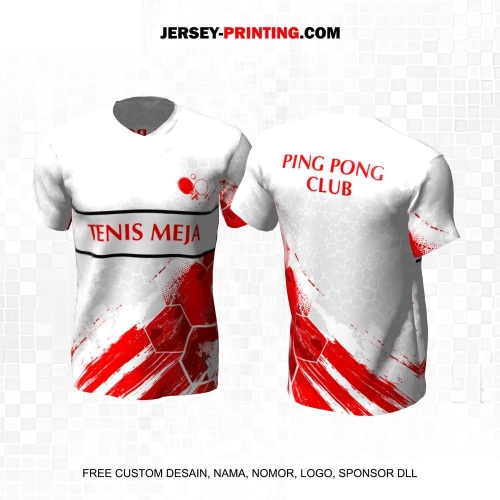 Jersey Pingpong Tenis Meja Putih Merah Abu Motif Abstrak 47