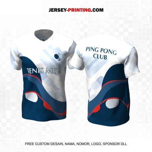 Jersey Pingpong Tenis Meja Putih Navy Orange Motif Abstrak 36
